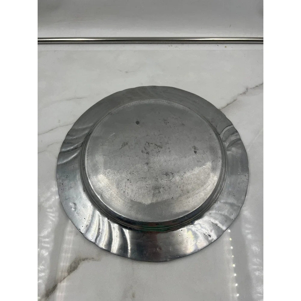 VTG Serving Platter Embossed Strawberries Floral Pewter Style Metal Charger 11.5